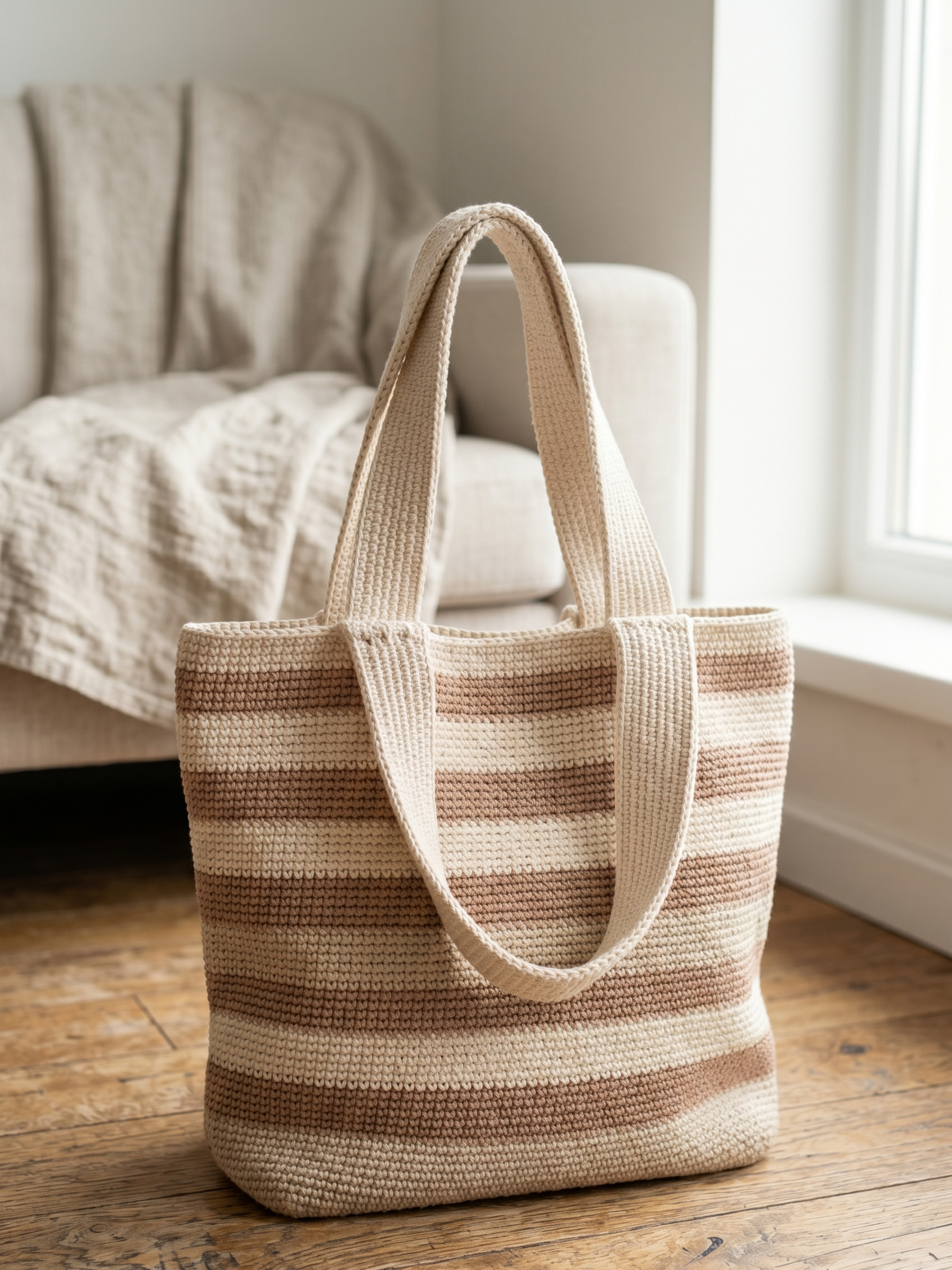 Gestreifte Shopper Tasche häkeln als einfache Variante